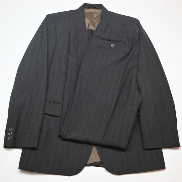 Vtg USA Made 40R 32x34 Brown Striped Wool Mens Jacket Pants Suit